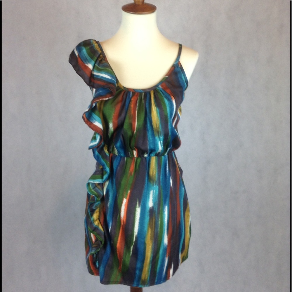 Multicolored One Side Ruffle Dress